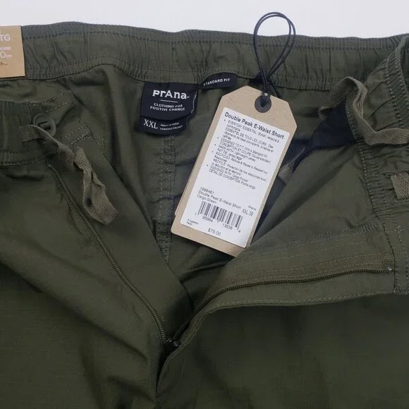 PrAna Double Peak E-Waist Shorts Men's XXL 8" Inseam Cargo Green Ripstop UPF 50+ - Picture 13 of 16